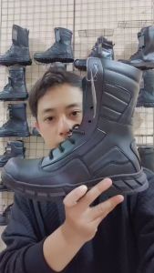 Sepatu PDL Blackhawk TNI Polri Brimob Security Satpam Kulit Sintetis Hitam Doff Ujung Besi VMESTE