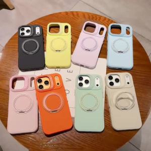 Frosted Magnetic Rotating Bracket Phone Case For iPhone 17 16 15 14 13 Pro Max Candy Color For Magsafe Shockproof Back Cover