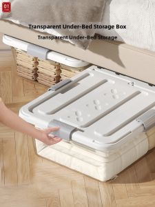 Underbed Flat Transparent Storage Box with Wheels