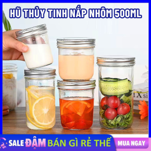 Hũ Sữa Chua Hũ Thủy Tinh Làm Sữa Chua Bánh Plan Nắp Thiếc 500ML Chịu Nhiệt - Hũ Pet Miệng Rộng Lọ Thủy Tinh Nắp Nhôm Làm Pannacotta Caramen Đựng Gia Vị Tiện Lợi