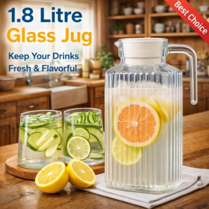 UGOLD 1.8 Litre (6 oz) Glass Jug with Lid/Fridge Glass Water Jug/Juice/Glass Milk Bottle with Lid/Glass Carafe
