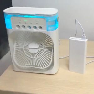 Quạt Điều Hòa Hơi Nước Mini 600ml Tích Hợp Đèn Led Quạt Phun Sương Tạo Ẩm Làm Mát 3 Chế Độ Để Bàn màu đen