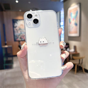 Cute Cartoon Cat Silicone Phone Case Transparent Anti-Fall Protection for 15 14 pro Max 13 Mini Couple 12 Simple 11 Lovely 17/XR 16