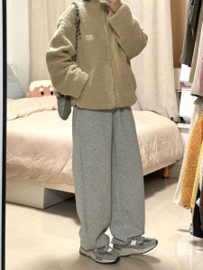 Quần Thể Thao Nữ Cạp Cao Ống Rộng Màu Xám Quần Dài Thường Ngày Thoải Mái Cho Dáng Người Quả Lê Quần Ống Rộng