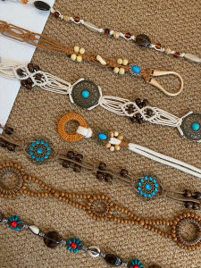 Bohemian Retro Ethnic Style Waist Chain Womens Dress High-End Design 2025 New Y2K Belt Weaving Beads Wax Rope Alloy Buckle