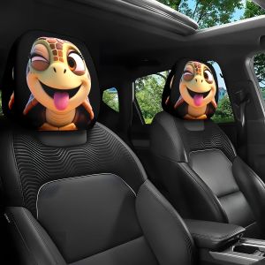 2pcs Cute Smiling Turtle Theme Car Seat Headrest Covers Decorative Auto Accessories