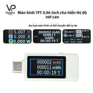 ZFX-1004CC Màn Hình Hiển Thị TFT Đồng Hồ Đo Điện Ampe Kế Vôn Kế 0.96 Inch DC4-30V Loại C USB Bút Thử Trắng Đồng Hồ Đo Dòng Điện
