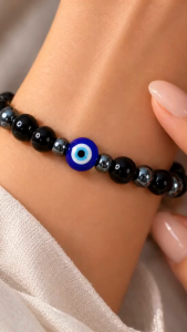 Hematite Black Onyx Evil Eye Bracelet Protection Good Luck Positivity