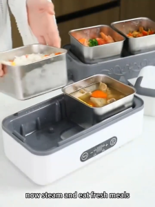 4L Portable Electric Lunch Box Double‑Layer Food‑Grade Stainless Steel Heating Bento Box Multifunctional Mini Electric Cooking Pot for Home Car Travel