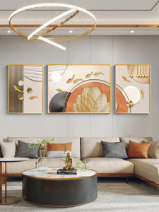 Modern Minimalist Chinese Style Luxury Living Room Decorative Painting Nine Fish Crystal Porcelain Wall Art Sofa Background