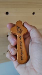 God is with you Wood Cross Holding Cross Comfort Cross Praying Cross Christening Souvenir Holy Land