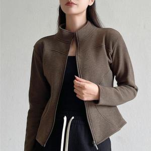 เสื้อแจ็คเก็ตสเวตเตอร์คอปกตั้งมีซิปสำหรับผู้หญิง ขนแกะหนา อบอุ่น โยคะ เสื้อผ้าออกกำลังกายฤดูใบไม้ร่วง/ฤดูหนาว เสื้อคลุมกันหนาวแบบสวมหัว