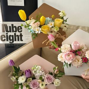 Romantic Love Note Envelope Flower Box Foldable Kraft Paper Gift Bag DIY Bouquet Wrapping Kit for Wedding Valentine Mother Day