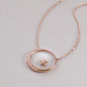 Chow Sang Sang 周生生 Love Decode 18K Rose Gold Diamond Rock Crystal Moon Star Necklace 92038N