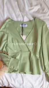 PATTERN.P BL017 : Emma Korea Top เสื้อแฟชั่นแขนยาว ดีเทลสวยตรงตัวเสื้อแบบป้าย โชว์ช่วงอกเบาๆให้ลุคเรียบหรู