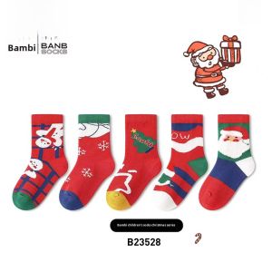 Bb Childrens Mid-calf Socks Winter Cotton Socks Red Christmas New Year Lucky Year Middle Large Kids Spring Autumn Winter Style