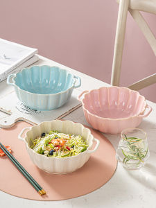 Japanese Style Ceramic Double Ear Soup Bowl for Home Use 2022 New Popular Porcelain Noodles Salad Soup Bowl  Style