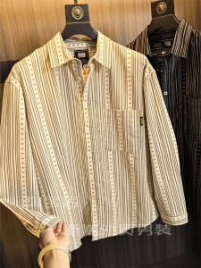 Ethnic Style Stripes! Autumn Loose Casual Long Sleeve Shirt Shirt Cotton Blype Corduroy Outwear Mens Fashion