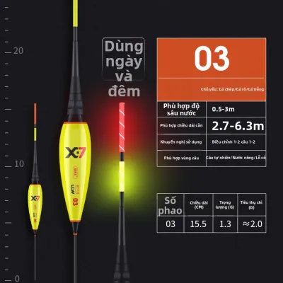 Phao Câu Ngắn Đêm Dùng Ban Ngày và Ban Đêm Thay Đổi Màu Khi Cắn Câu Độ Nhạy Cao Phosphor