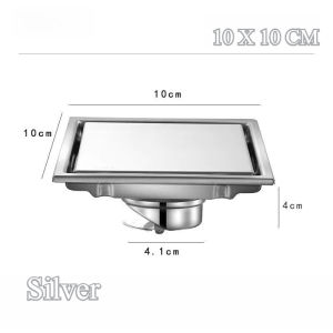 Large Flow Drainer with Base 304 Stainless Steel Hidden Square Bathroom Toilet Drainage Anti-odor Floor Drain