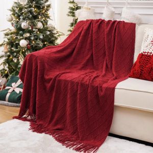 Red Wedding Blanket Modern Simple Style Sofa Cover Blanket Warm Knitted Polyester Couch Throw Blanket for Bridal Trousseau Gifts