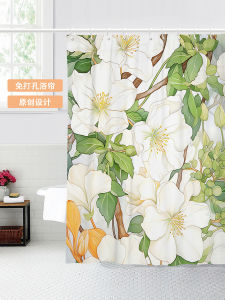 Thickened Floral Bath Curtain Waterproof Mold Proof Retro Bathroom Shower Room Water Blocking Curtain American Style Polyester Material