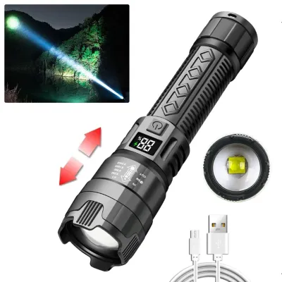 Powerful ST-35 LED Flashlight Battery Display USB Rechargeable LampTelescopic Zoom Torch Light Outdoor Camping Flash Light
