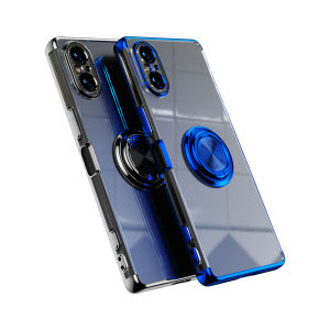 Ốp Điện Thoại Từ Tính Trong Suốt Mạ Mỏng Cho Sony Xperia 10 5 1 ACE VI V IV III II Với Vòng Kim Loại Vỏ Chân Đế Chống Trầy Xước Chống Bụi