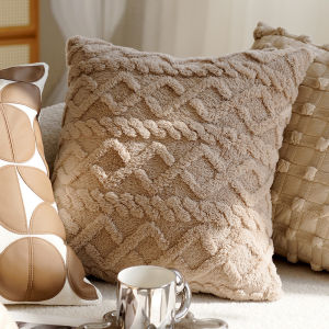 Khaki Plush Pillow Case Twist Knitting Vintage Knitted Cushion Cover Simple Cushion Plush Pillowcase Headboard Halloween Decor