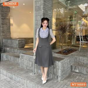 Đầm thiết kế BEMINE cổ đức ngực phối tơ nhún bèo dáng A phù hợp đi làm đi chơi-MT9889