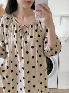 Cotton Silk Summer Pajamas for Middle-aged Women Loose Fit Long Dress Crewneck Design Casual Homewear Evening Water Brand