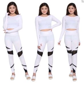 Setelan Legging Tile 8 warna Crop Lubang Jari untuk senam gym fitness zumba