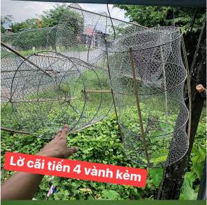 Lờ cãi tiến 4 vành kẻm kích cỡ 32 x 52cm mắt lưới 25p hom lờ lưới dù chỉ soắn kèm 4 thanh tre