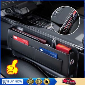 💡Ready Stock💡PU Leather Car Auto Console Side Car Seat Crevice Storage Box Slit Gap Filler With Bottle Holder