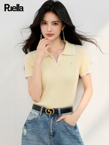 puella | Color-blocked Polo Collar Stylish Slim Fit Versatile Summer Top