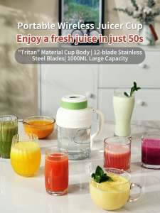1000ML Portable Juicing Cup portable juice blender Large Capacity Crushable Ice USB Charge Electric Juice Cup With Double Lids Outdoor Portable Small Juice Extractor 果汁机小型