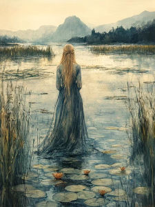 Kayou | 5D DIY Diamond Painting Kit Vintage Blonde Lady Back View Lake Lotus Mountain Art Full Drill Rhinestone Wall Decor Gift