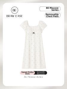 BE | Sensual Lace-trimmed Ice Silk Nightdress Home Wear With Pads All Season French Court Style