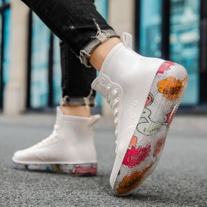 Student Short Tube Rain Boots Flat Bottom Waterproof Kitchen Work Couples Rain Boots Men Women Casual Comfortable Slip-On