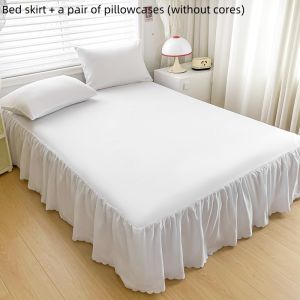 3-piece set: solid-color bed skirt + pair of pillowcases (without cores) bedspread mattress cover bed sheet bedding