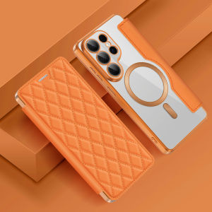 Flip Card Slot Wallet PU Leather For MagSafe Plating Case For Samsung Galaxy S26 Ultra S25 Edge S24 S23FE S22 Plus A57 A37 Cover