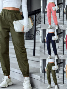 Casual Work Pants Womens Slim Fit Multi-Pocket Multi-Color Solid High Waist Elastic Straight Leg Casual Trousers for Ladies