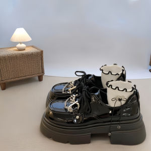 Womens Chain Detail Thick Heel College Style Spring Autumn New Retro Jk Heightening Chunky Heel French Loafers Fashionable Flats