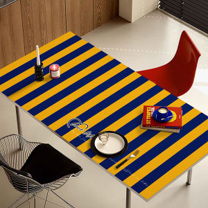 High-End Square Leather Dining Table Mat Waterproof Oil-resistant Heat-resistant Stripe Patterned Retro Protective Tablecloth