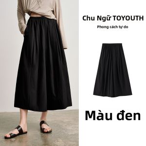 Toyouth | Quần Culotte Xanh Nhẹ Mỏng Có Nếp Ly Nine