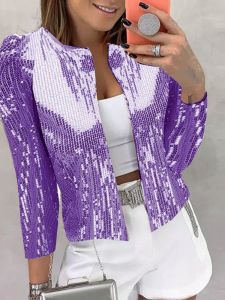 เลื่อมเงา ปกตั้ง เสื้อแจ็คเก็ตสั้นแขนสั้น สตรีทสไตล์ หลากหลาย เสื้อแจ๊กเก็ตขนาดเล็ก ผู้หญิง แฟชั่น ฤดูใบไม้ร่วง แขนยาว สลิมฟิต เสื้อโค้ท