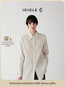 ICICLE | New Spring/Summer Womens Cotton Silk Blend 3D Striped Long Sleeve Shirt