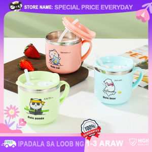 Childrens Water Cup with Cover/Straw 304 Stainless Steel Cute Cartoon Design Drinkware Milk Cups for Kids
