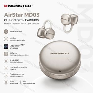 Monster | Tai Nghe Bluetooth 6.0 Monster MD03 CNC Alloy Ear Clip Hỗ Trợ AI Dịch Thuật Đàm Thoại HD 4 Mic Tai Nghe Không Dây TWS Hỗ Trợ Ứng Dụng.