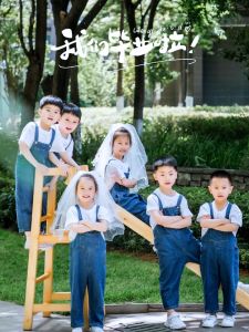 เด็ก เดนิม ชุดเอี๊ยม ชุดเด็กผู้หญิงเชียร์ลีดเดอร์ประสิทธิภาพ ชุดสูท ภาพถ่ายสําเร็จการศึกษาชุดชั้นอนุบาล